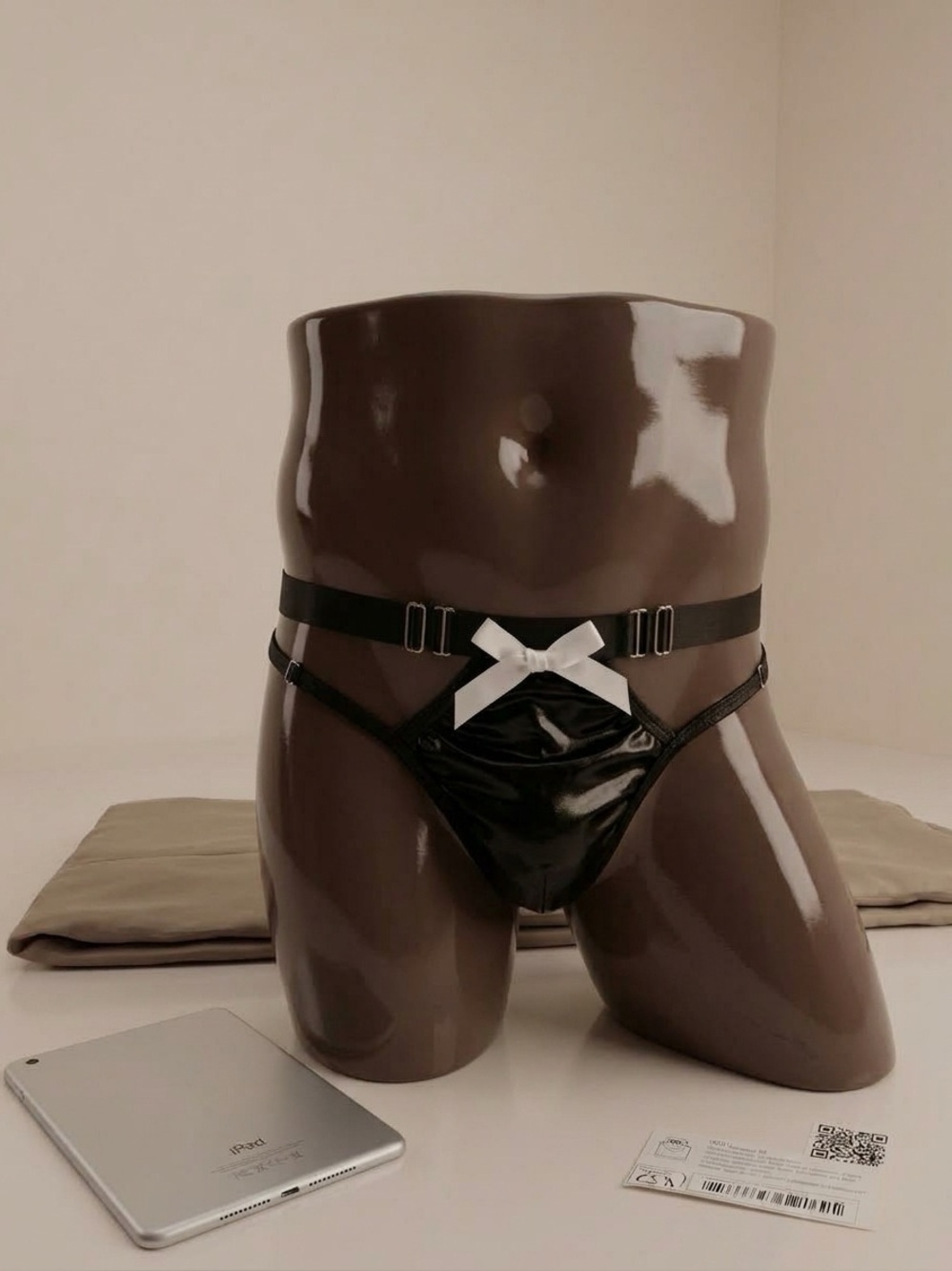 Sexy Men's Black Thong with White Bow | L